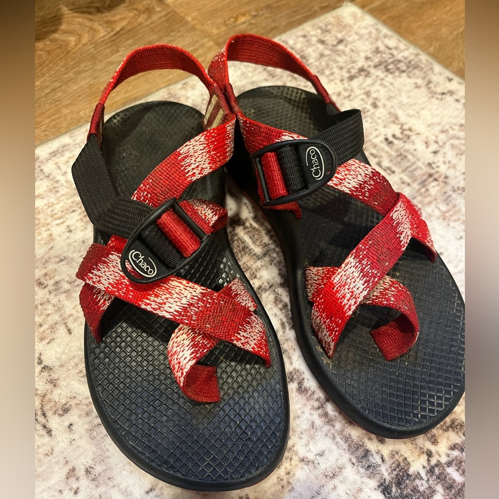 Chaco Red and Black Plaid Sandals